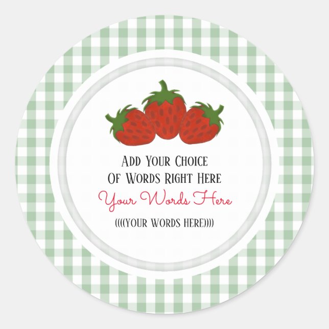 Sticker Rond Fraise personnalisée et Gingham (Devant)