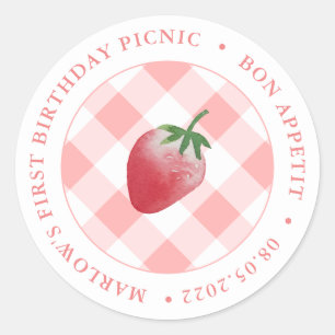 Sticker Rond Fraise Pique-Nique Merci Ou Bienvenue