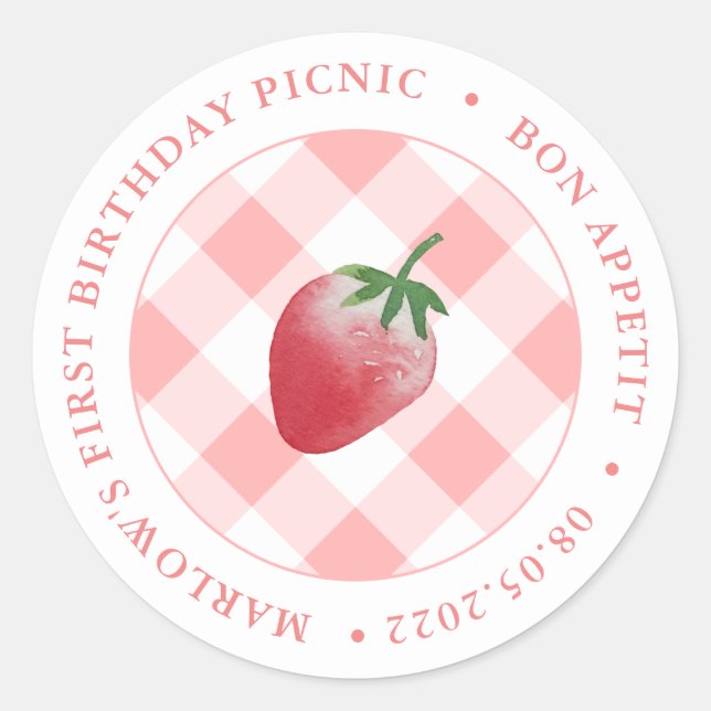 Sticker Rond Fraise Pique-Nique Merci Ou Bienvenue (Devant)