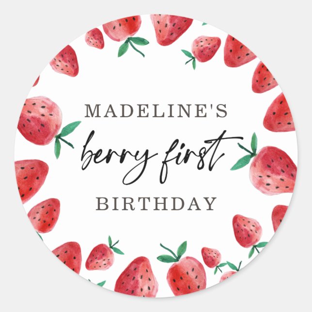 Sticker Rond Fraise Premier anniversaire 1er Berry Sweet Favori (Devant)
