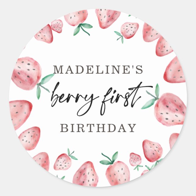 Sticker Rond Fraise Premier anniversaire 1er Berry Sweet Favori (Devant)