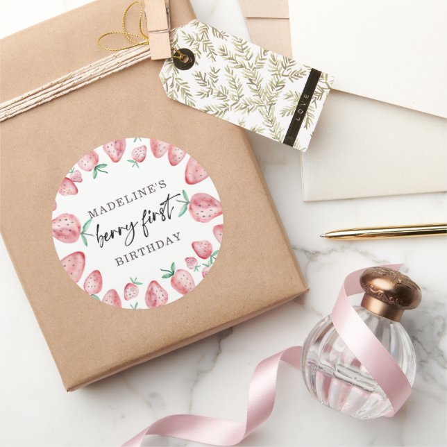 Sticker Rond Fraise Premier anniversaire 1er Berry Sweet Favori (Cadeaux)