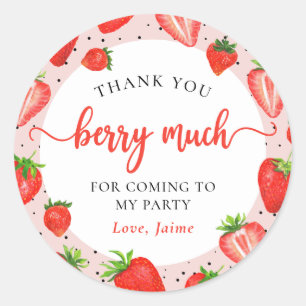 Sticker Rond Fraise rose Anniversaire Merci Berry beaucoup
