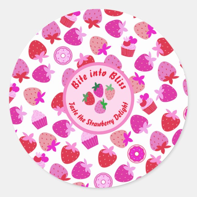 Sticker Rond fraise rose champ été boulangerie nature fruit (Devant)