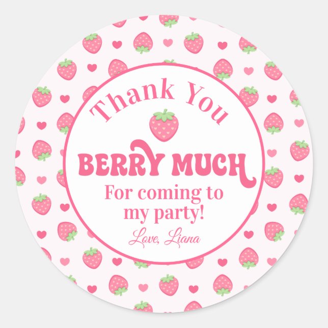 Sticker Rond Fraise Rose Merci Beaucoup Anniversaire  (Devant)