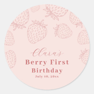 Sticker Rond Fraise rose Premier Anniversaire