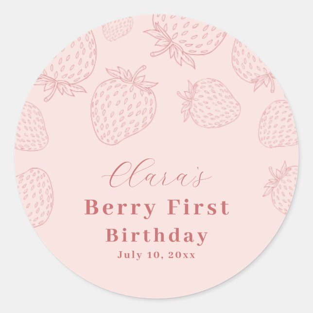 Sticker Rond Fraise rose Premier Anniversaire (Devant)