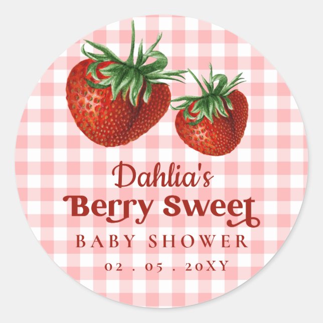 Sticker Rond Fraise rose Rouge Berry Baby shower sucré (Devant)