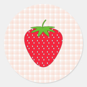 Sticker Rond Fraise rouge sur En vichy Check.