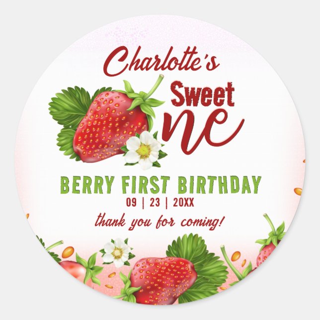 Sticker Rond Fraise Sweet ONE Première fête d'anniversaire (Devant)