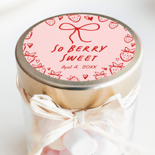 Sticker Rond Fraise Whimsical Coquette Bow Girls Anniversaire