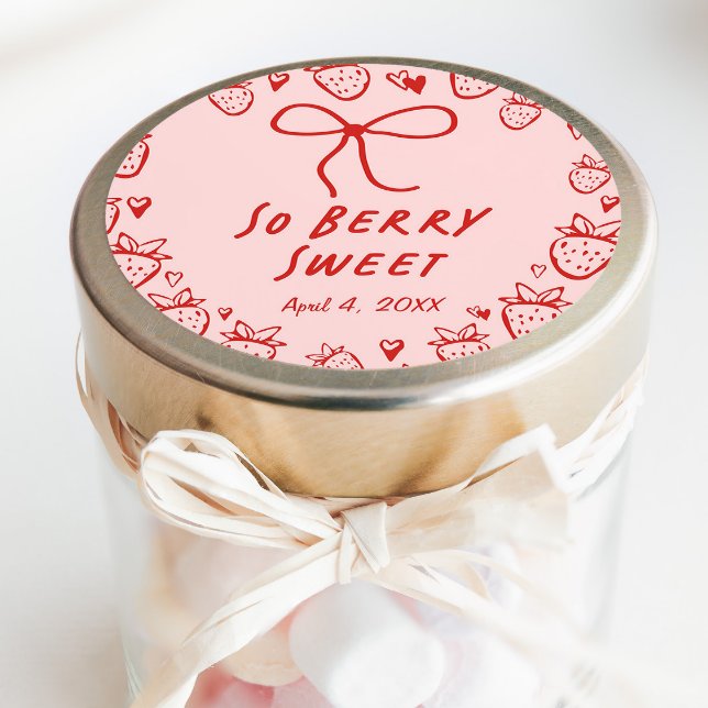 Sticker Rond Fraise Whimsical Coquette Bow Girls Anniversaire (Créateur téléchargé)