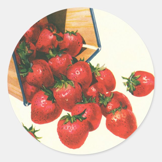 Sticker Rond Fraises anciennes dans un panier, Aliments Fruits  (Devant)