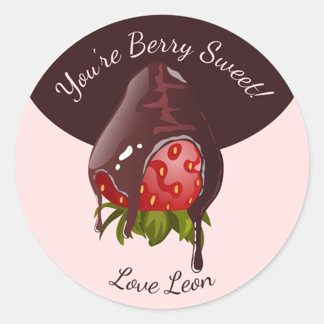 Sticker Rond Fraises au Chocolat Sucré Tu es Sucrée comme une B (Devant)