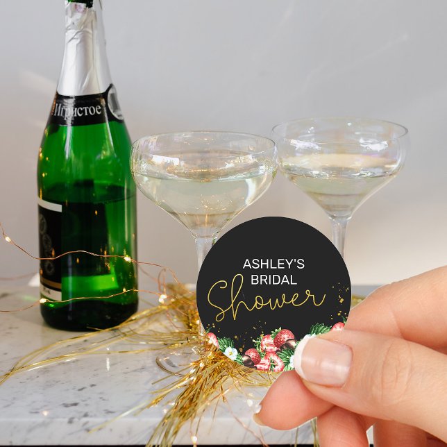 Sticker Rond Fraises et fleurs de Fête des mariées (Bridal shower stickers from my Strawberries and Champagne bridal shower collection)