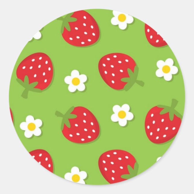 Sticker Rond Fraises et marguerites en vert (2) (Devant)