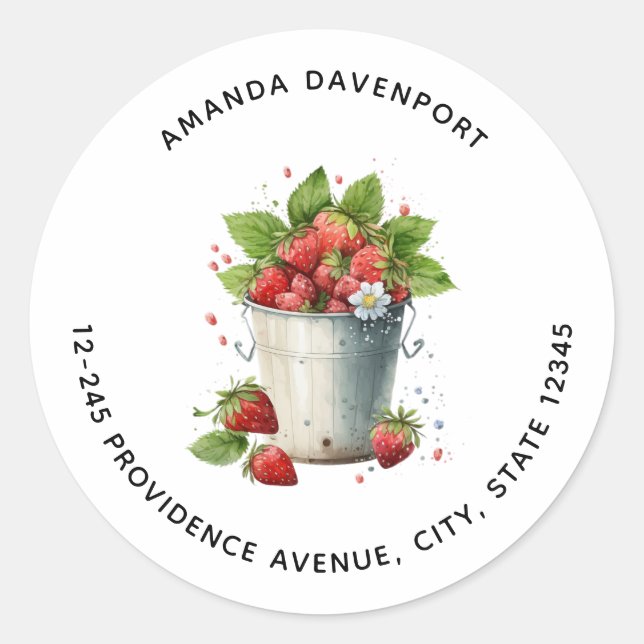 Sticker Rond Fraises fraîches cuites dans une adresse de seau (Devant)