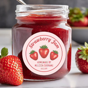 Sticker Rond Fraises Rouges Sur Confiture De Fraises Maison Ros