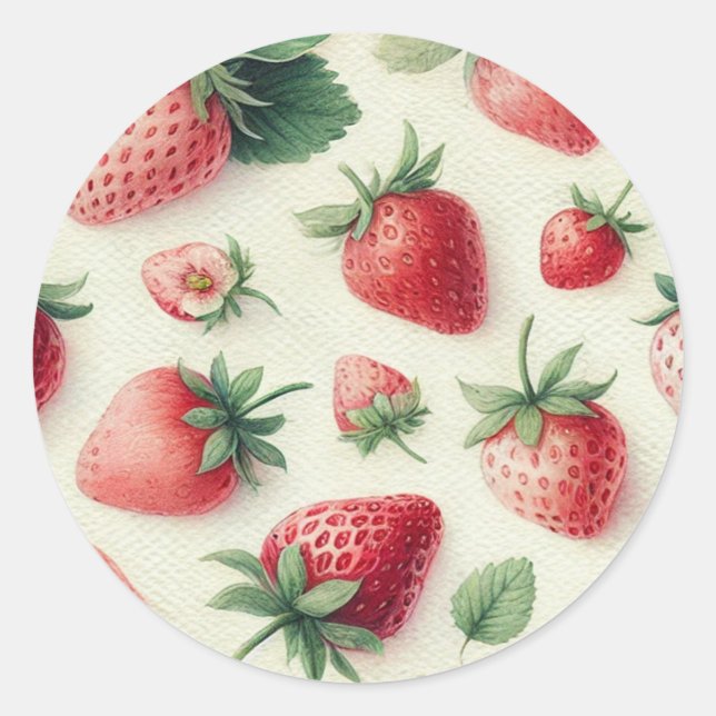 Sticker Rond Fraises sur baies d'aquarelle crème (Devant)