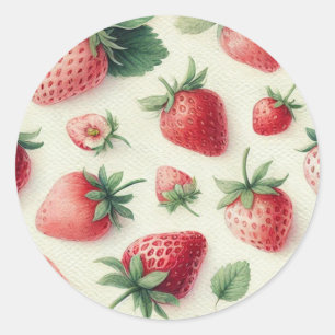 Sticker Rond Fraises sur Baies de peinture à l'eau de Crème