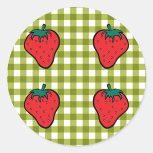 Sticker Rond Fraises sur En vichy vert
