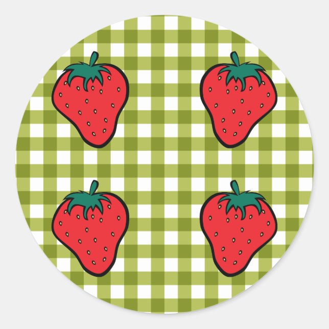 Sticker Rond Fraises sur En vichy vert (Devant)