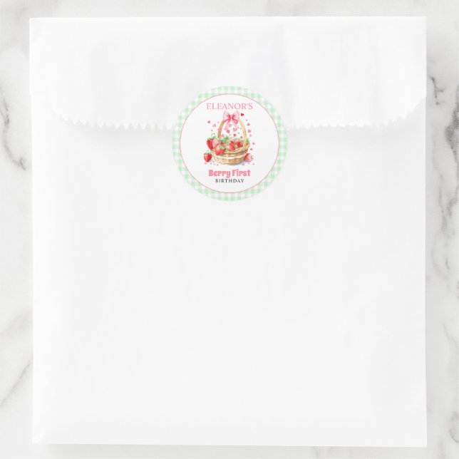 Sticker Rond Fraisier menthe verte Premier Anniversaire (Sac)