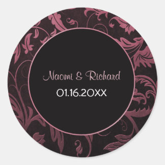 Sticker Rond Framboise rose et noir Mariage damassé Seal