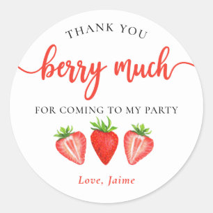Sticker Rond Framboise rouge Merci d'anniversaire beaucoup
