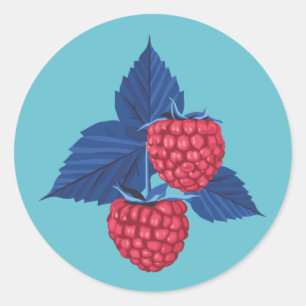 Sticker Rond Framboise sur arrière - plan bleu