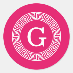 Sticker Rond Framboise Wht Grille Grecque Cadre De Rand Premier