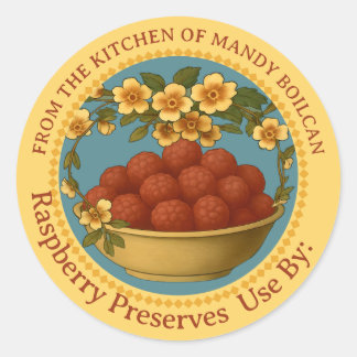 Sticker Rond Framboises vintages de la cuisine de la conserve