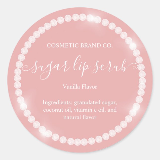 Sticker Rond Frame Diamant Classé Peachy Pink Sugar Lip Scrub (Devant)