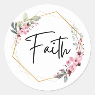 Sticker Rond Frame d'or à fleurs rose et vert Faith |