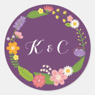 Sticker Rond Frame Florale en fleurs Mariage rustique du jardin