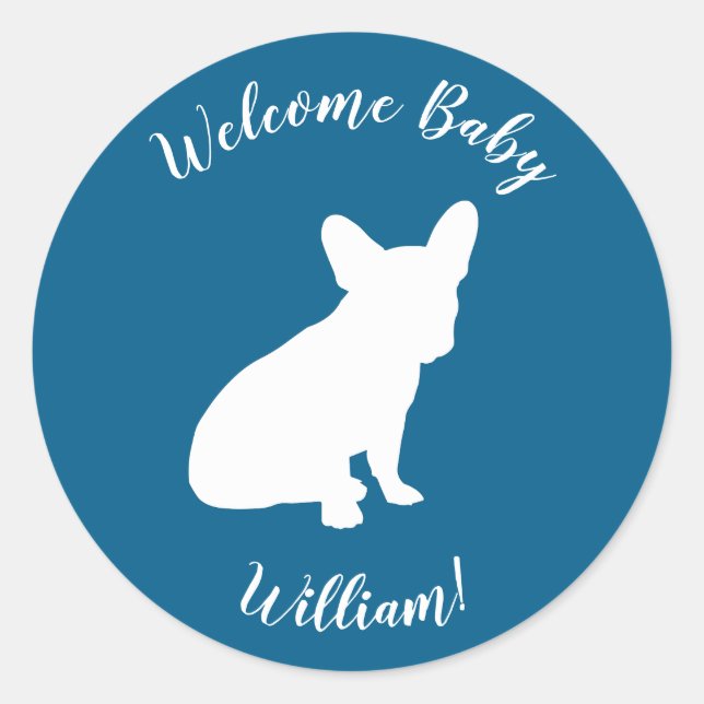 Sticker Rond Français Baby shower Bulldog Français Frenchie Blu (Devant)