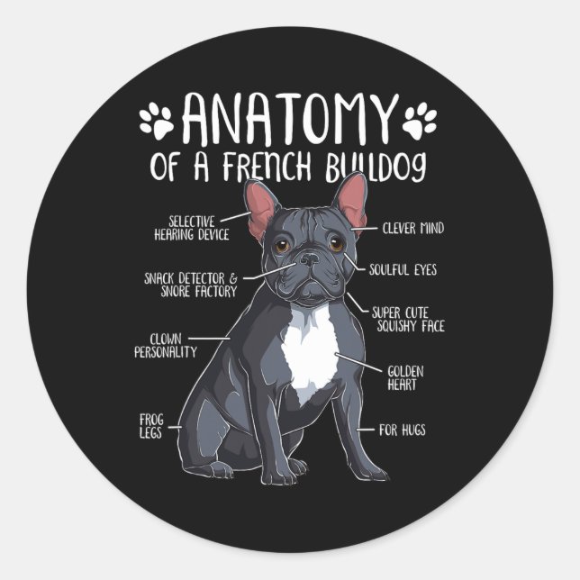 Sticker Rond Français Bulldog Anatomie Français Amoureux des ch (Devant)