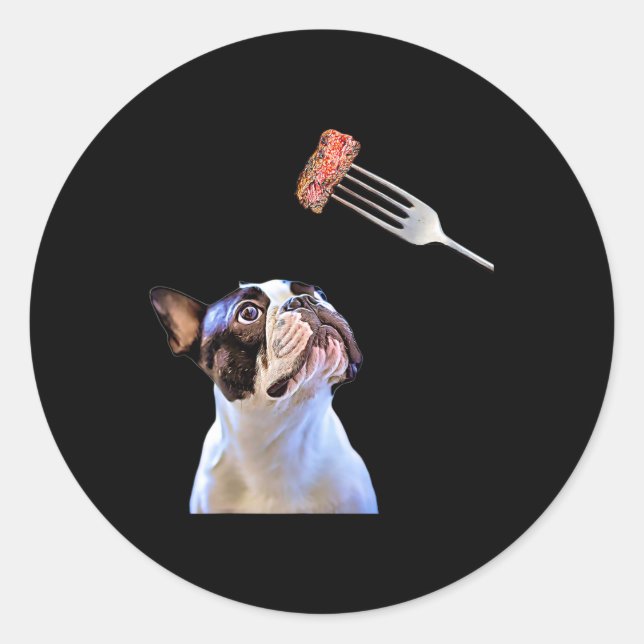 Sticker Rond Français Bulldog Cartogramme Filtre Steak Diner Fu (Devant)