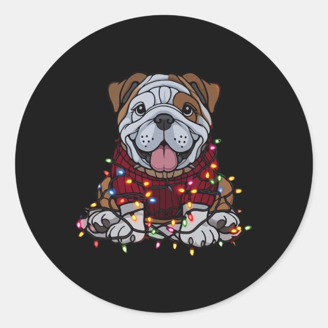 Sticker Rond Français Bulldog Christmas Jote Père Noël Pet Pour (Devant)