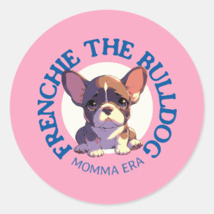 Sticker Rond Français bulldog drôle de citation rose et bleu te