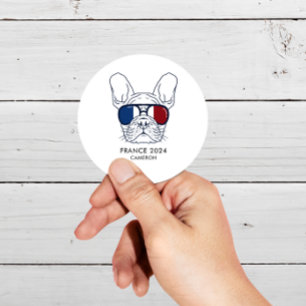 Sticker Rond Français Bulldog Line Art France 2024 Texte person