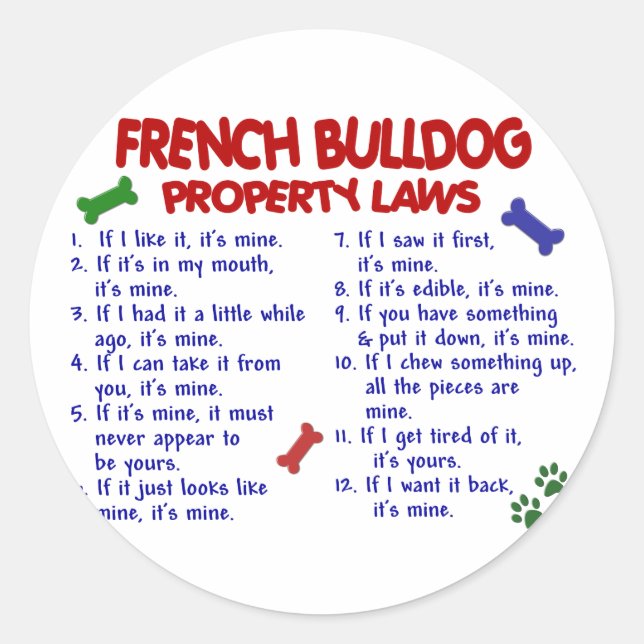 Sticker Rond FRANÇAIS BULLDOG, propriété Lois 2 (Devant)