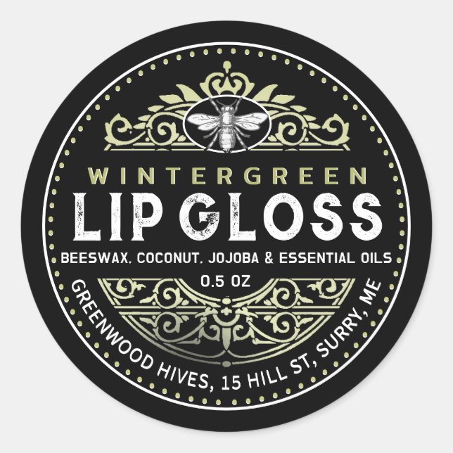 Sticker Rond Français Filagreement Grunge Sage Black Lip Gloss  (Devant)