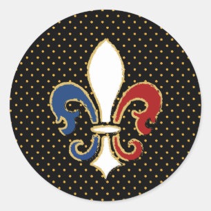 Sticker Rond Français Flag Fleur de Lis avec de l'or