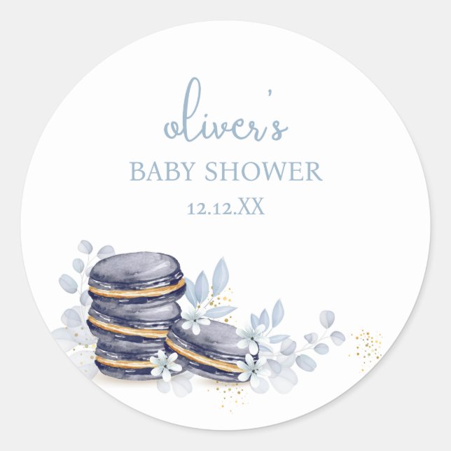 Sticker Rond Français Floral Bonjour Bébé Macaron Baby shower (Devant)