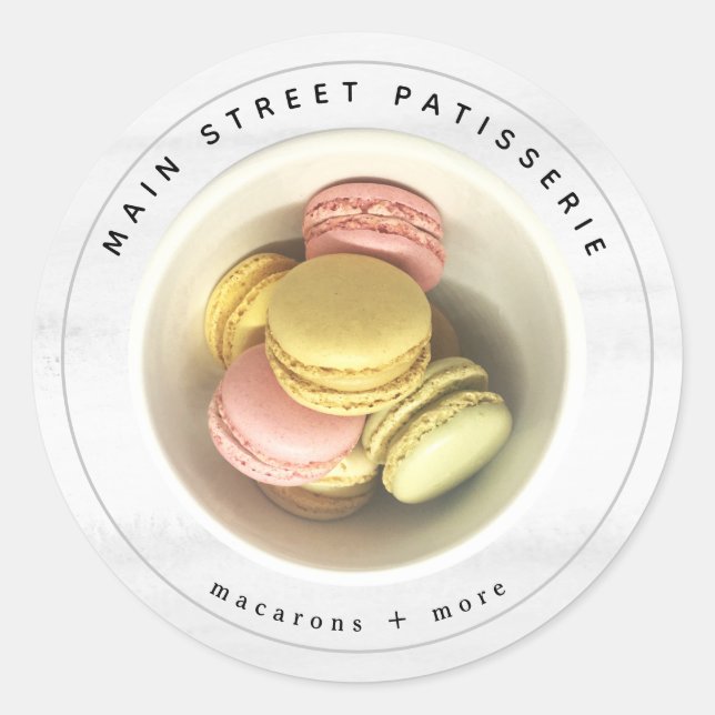 Sticker Rond Français Macarons Alimentation Photo Pâtisserie Bu (Devant)