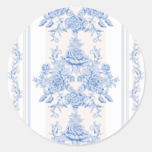 Sticker Rond français, shabby chic, vintage, bleu pâle, blanc, 