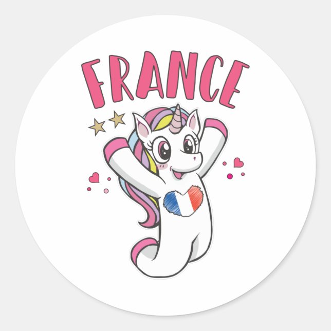 Sticker Rond France Fan de football Unicorne avec drapeau du co (Devant)