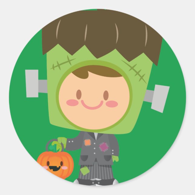 Sticker Rond Franken Cute Frankenstein Enfants Halloween (Devant)