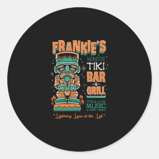 Sticker Rond Frankenstein Creepy Cute Tiki Lounge Vacation Surf